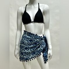 100% Cotton Blue Beachwear Skirt, Bohemian Light Blue Bottoms For Vacation, Blue Summer Festival Skirt, Casual Blue Sarong For Vacation, Blue Beachwear Skirt For Summer, Blue Summer Beachwear Skirt, Summer Beachwear Blue Skirt, Fitted Blue Beachwear Skirt, Casual Blue Sarong