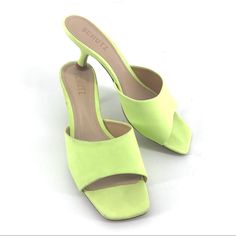 Schutz Green Fres Nobuck Dethalia Slide Sandal Suede Approximate Heel Height: 2” Condition: New With Tags, Small Stains & Nicks Throughout As Pictured Made In: Brazil Inventory: Ws800.12.3 Neon Yellow High Heel Sandals For Summer, Lime Green Open Toe Heels For Summer, Lime Green Heels For Spring, Spring Lime Green Heels, Green Slip-on Sandals With Padded Heel, Yellow Closed Toe Spring Mules, Summer Yellow Heels, Medium Width, Summer Yellow Heels Medium Width, Yellow Medium Width Sandals For Summer