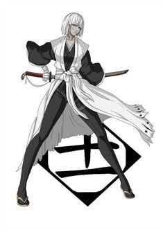 an anime character in black and white holding two swords