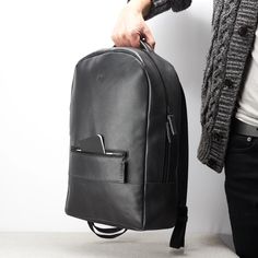 Handmade Bisonte Men's Backpack Rucksack · Black by Capra Leather On-the-go Laptop Backpack With Zipper Pocket, Commuting Backpack Laptop Bag With Zipper Pocket, Backpack Laptop Bag With Zipper Pocket For Commuting, Laptop Backpack With Zipper Pocket For Commuting, Commuting Laptop Backpack With Zipper Pocket, Commuting Laptop Backpack With Functional Pockets, Functional Pockets Laptop Backpack For Commuting, Black Laptop Backpack With Zipper Pocket, Leather Backpack With Zipper Pocket For Commuting