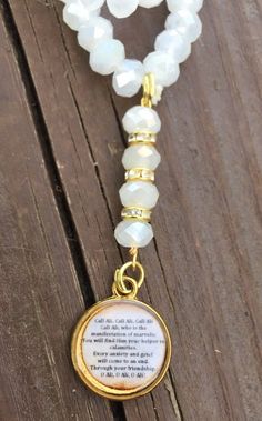 99 Para White Crystal Tasbih Gold Rosary With 8mm Beads For Meditation, Gold Necklaces With 8mm Beads For Blessing, Gold Rosary For Meditation, Gold Beaded Jewelry For Blessing Occasions, Gold Beaded Jewelry For Blessing, Ayatul Kursi, White Crystals, White Crystal, Spacer Beads