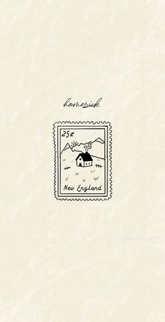 an envelope with a drawing of a house in the middle and mountains behind it, as well as a stamp that says new england