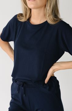 Go from bed to breakfast in a softly knit crewneck T-shirt that's perfect for laid-back lounging. Crewneck Short sleeves 70% viscose, 26% acrylic, 4% spandex Machine wash, tumble dry Imported Effortless Short Sleeve T-shirt For Loungewear, Sporty Soft-washed T-shirt For Loungewear, Relaxed Crew Neck T-shirt For Loungewear, Casual Relaxed Fit Crew Neck Top, Stretch T-shirt For Loungewear, Cotton Crew Neck T-shirt For Lounging, Casual Relaxed Fit Short Sleeve Top For Loungewear, Basic Relaxed Fit Tops For Lounging, Casual Relaxed Fit Tops For Lounging