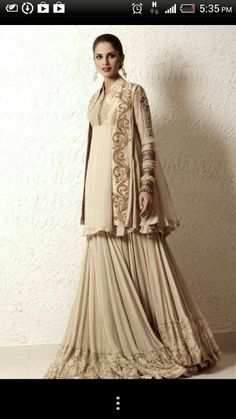 Colour Bridal Gharara Designs, Shrug Outfit, Sarara Dress, Beige Gown, Gharara Designs, Latest Pakistani Fashion, Latest Designer Dresses, Heavy Dresses, Lehnga Dress