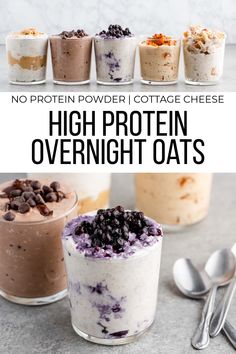 high protein overnight oats with chocolate chips and blueberries