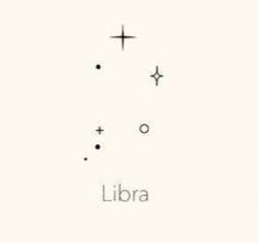 the words libra written in black and white are above an image of two stars