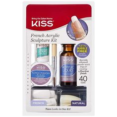 Skip the salon! Save time and $ with DIY. Mastering your own acrylic nails at home has never been easier with KISS French Manicure Acrylic Nail Kit. Acrylic manicure starter kit has all you need, including 20 French and 20 natural nail tip options, Acrylic Liquid 14 ml (0.50 US fl. oz.), Clear Acrylic Powder NET WT 7.5 g (0.25 oz.), Maximum Speed Nail Glue NET WT 3 g (0.10 oz.), Sculpting Brush, Nail File, And Manicure Stick. Advanced formula acrylic powder results in a super smooth, flawless Acrylic French Manicure, Kiss Nails Kit, Kiss French, Natural Nail Tips, French Manicure Acrylic Nails, Longer Nails, French Acrylics, Natural Acrylic Nails, Diy Salon