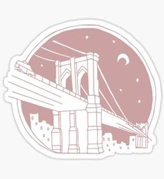 a sticker with the brooklyn bridge in pink and white on it's side