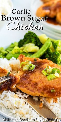 a plate with rice, broccoli and chicken on it