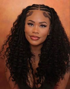 Half Braids Half Curly Hair, 3b Braided Hairstyles, Braid In Front Curly In Back, Crochet And Braids Hairstyles, Stitch Braid Half Up Half Down, Half Curly Half Braided, Hairstyles For 30 Year Old Women, Half Braided Half Curly Black Hair, Two French Braids With Extensions