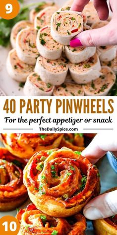 pinwheels with text overlay that reads 40 party pinwheels for the perfect appetizer or snack