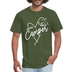 Celebrate your love for camping and RVing with our "Happy Camper" T-Shirt! Featuring the cheerful text "Happy Camper" inside the outline of a heart and a charming image of a small camper nestled in the great outdoors, this shirt is perfect for those who find joy in nature and outdoor adventures. It's a stylish and heartfelt way to express your passion for camping and the simple pleasures of life on the road. Crafted from soft, high-quality cotton, this t-shirt offers a comfortable and relaxed fi Small Campers, Happy Campers, Finding Joy, Graphic Tees Women, Outdoors Adventure, The Great Outdoors, Womens Tees, Graphic Tees, Camping