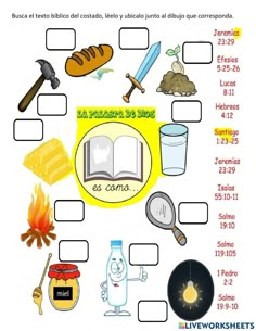 a spanish worksheet with pictures of food and drinks