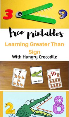 three pictures with the words, free printables for learning greater than sight and number recognition