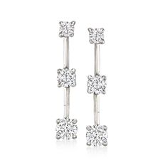 Ross-Simons - C. 1990 Vintage 1.30ct t. w. Diamond Trio Drop Earrings in 14kt White Gold. C. 1990. Punctuated by three dazzling round brilliant-cut diamonds totaling 1.30 carats, these stellar Estate collection drop earrings offer superb sparkle in a unique design that will become the highlight of every outfit. Crafted in polished 14kt white gold. Hanging length is 1". Post/clutch, diamond trio drop earrings. Exclusive, one-of-a-kind Estate Jewelry.. Diamond birthstones are the perfect gift for Classic Diamond White Linear Earrings For Formal Events, Classic Formal Linear Earrings In Diamond White, Classic Diamond White Linear Earrings For Formal Occasions, Classic Diamond White Linear Earrings, Classic Brilliant Cut Dangle Linear Earrings, Classic Brilliant Cut Dangle Earrings, Classic Brilliant Cut Drop Earrings, Classic White Gold Linear Earrings, Timeless Linear Earrings For Anniversary