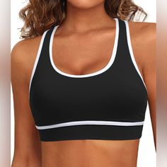 Holipick Women's Sports Bra Bikini Tops Racerback Swim Top Scoop Neck Bathing Suits Top Modest Padded Crop Tops Swimsuit Only Summer Racerback Sports Bra With Built-in Padding, Black Sports Swimwear With Built-in Bra, Summer Sports Bra With Built-in Padding And Racerback, White High Stretch Swimwear For Sports, White High Stretch Sports Swimwear, White High-stretch Swimwear For Sports, Casual Black T-back Activewear, Stretch Racerback Sports Bra For Swimming, T-back Sports Bra For Swimming