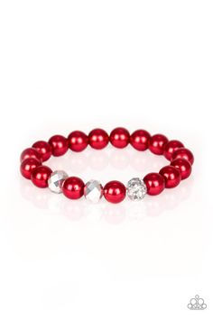 Paparazzi Accessories-Really Resplendent - Red Stretch Bracelets Item #P9RE-RDXX-105XX Infused with three metallic crystal-like beads, a refined collection of red pearls is threaded along a stretchy band around the wrist in a timeless fashion. Sold as one individual bracelet. Bedazzled Jewelry, Red Bracelet, Costume Jewelry Rings, Red Bracelets, Paparazzi Accessories, Stretchy Bracelets, Paparazzi Jewelry, Silver Pearls, Stretch Bracelets