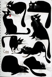 black cats and mice are depicted in this drawing, which depicts the silhouettes of different types of cats