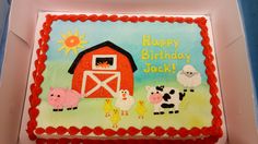 a birthday cake with farm animals on it