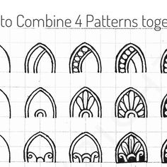 the steps to combine 4 patterns together with each other in this step by step drawing lesson