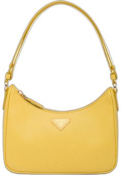 Classic Saffiano Leather Bag With Logo Hardware, Luxury Yellow Bags With Zipper Closure, Luxury Yellow Bag With Zipper Closure, Luxury Yellow Shoulder Bag With Zipper Closure, Rectangular Saffiano Leather Bag With Gold-tone Logo Plaque, Prada Re Edition, Chanel 2, Iconic Bags, Summer Beach Wear