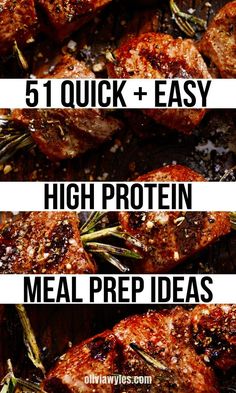 four different pictures with the words 5 quick and easy high protein meal prep ideas on them