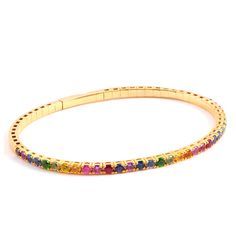 Rainbow Sapphire Flexible Cuff Bangle Bracelet    * Sapphires   * 14k Yellow Gold   * P-4644 Rainbow Sapphires, Cuff Bangle Bracelet, Cuff Bangles, Bangle Bracelet, Bangle Bracelets, Jewelry Watches, Sapphire, Bangles, Yellow Gold