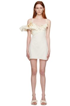 Jacquemus: White Le Raphia 'La Robe Duna' Minidress | SSENSE Jacquemus Dress, Short Dress White, Bach Party, Wedding Outfits, Crepe Dress, Wedding Looks, White Shop, Ruffle Dress, Luxury Streetwear