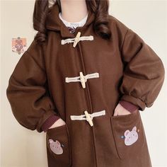 Introducing our Hooded Winter Coat - the epitome of kawaii fashion, available in charming brown and elegant purple! Key Features: Warm & Cozy: Our kawaii winter coat is designed to keep you warm and cozy during chilly seasons. It's perfect for both casual outings and special occasions. Hooded Design: The hood adds a touch of charm and practicality to your winter look. You can pop it up to stay extra warm or simply embrace the kawaii aesthetic. Versatile Colors: Choose between the rich, earthy to Cute Hooded Outerwear, Cute Hooded Outerwear For Fall, Cute Hooded Fall Outerwear, Cute Long Sleeve Winter Outerwear, Cute Fall Hooded Outerwear, Cute Warm Long Sleeve Outerwear, Cute Long Sleeve Warm Outerwear, Cute Hooded Outerwear With Pockets, Cute Brown Winter Outerwear