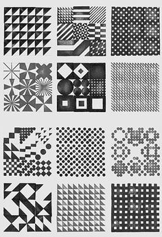 black and white patterns are arranged in squares