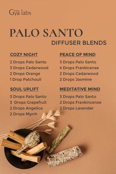 Image featuring various Palo Santo diffuser blends with essential oils, creating a tranquil and inviting atmosphere. #PaloSanto #DiffuserBlends #Aromatherapy Best Smelling Essential Oils, Bath Candle, Diy Diffuser Blends, Scent Blends, Essential Oil Perfumes Recipes