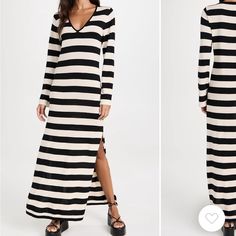 Bnwt. Currently Sold Out On Shopbop. Chic Long Striped Dress, Chic Black And White Maxi Dress For Spring, Black And White Long Sleeve Summer Dress, Black Ribbed Dress, Ribbed Knit Bodycon Dress, Ariel Dress, Cutout Shorts, Ribbed Bodycon Dress, Black Sweater Dress