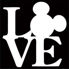 the word love is written in white with mickey mouse's head and ears on it