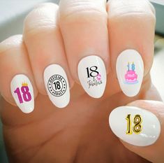 Nail Decals 18th Birthday Nail Decals Happy Birthday Etsy 21st Birthday Nails, Birthday Nail Art, Fashion Nail Art, Birthday Nail Designs, Balloons Cake, Birthday Nail, Nails For Kids, Nail Tattoo, Water Transfer