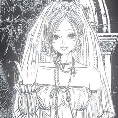 a black and white drawing of a bride