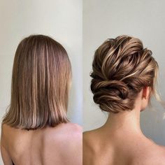 Shoulder-Length Hair Wavy Updo Wedding Upstyles Medium Length, Updo Shoulder Length Hair Wedding, Shoulder Length Wedding Updo, Upstyle For Shoulder Length Hair, Bridesmaid Updo Shoulder Length Hair, Wedding Updo Shoulder Length Hair, Upstyles For Shoulder Length Hair, Short Hair Bride Updo, Bridesmaid Hair For Shoulder Length Hair