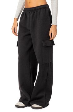 Find EDIKTED Wide Leg Cotton Cargo Sweatpants on Editorialist. Wide legs add to the off-duty look of relaxed cotton sweatpants made with deep cargo pockets to carry most everything you need out there. Elastic waist 100% cotton Machine wash, dry flat Imported Sweatpants Wide Leg, Flannel Sweatshirt, Cargo Sweatpants, Cotton Sweatpants, Black Sweatpants, Cargo Style, Fleece Sweatpants, Open Knit Sweater, Cargo Skirt