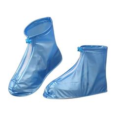 a pair of blue rain boots with zippers