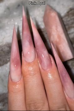 Pink Opal Nails, Nail Stilleto Ideas, Simple Stiletto Nails, Opal Nails, Resin Decoration