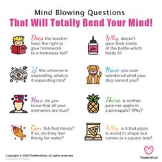 a poster with the words mind blowing questions that will totally bed your mind on it