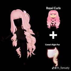 a pink wig with long wavy hair next to an image of a white pony tail