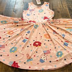 Dot Dot Smile Size 7 Girls Tank Twirl Dress New With Tags Attached Americana Fourth Of July Collection Red White And Blue Donuts Red Polka Dot Dress For Kids, Girls Polka Dot Dress, Blue Donuts, Playful Sleeveless Unicorn Print Dress, Twirl Dress, Tank Girl, Kids' Dresses, Fourth Of July, New Dress