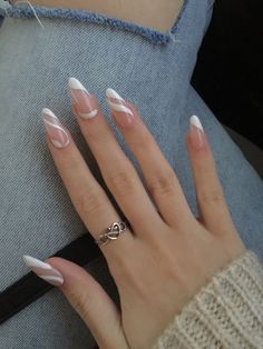 almond swirl french tip nail French Tip Acrylic Nails, Classy Nails