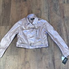 Beautiful Blush Metallic Faux Leather Jacket By Coffee Shop. Removable Belt For A More Casual Look And Is Fully Lined! Beautiful Addition To Any Closet! 4th Photo Is The True Color Of The Jacket! 4 Photos, Faux Leather Jackets, True Colors, Casual Looks, Coffee Shop, Faux Leather, Jackets & Coats, Jackets For Women, Leather Jacket