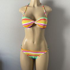 New Without Tags- Victoria Secret Two Pieces Bathing Suit Colorful- Top Size Small Padded - Bottom Size Medium- Bikini White Bikinis, Bathing Suit Top, Bathing Suit, Two Pieces, Victoria Secret, String Bikinis, Bathing Suits, Victoria's Secret, Size Medium