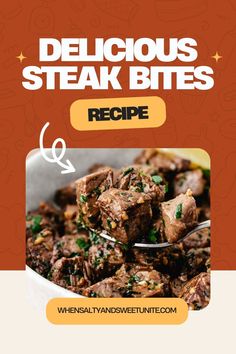 the cover of delicious steak bites recipe