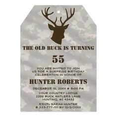 an old buck is turning 5 birthday party card with the number five on it's back