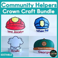 the community helpers crown craft bundle includes hats, name tags, and other items