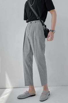 Vintage Plaid Elastic Waist Ankle Length Men Pants – Tomscloth Family Photoshoots, Help Needed, Plaid Trousers, Coachella Valley, Men Pants, Festival Looks, Style Pants, Vintage Plaid, Look Vintage