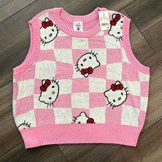 Adorable And Fun Sanrio Hello Kitty Vest. Nwt. Soft Woven Sweater Vest. Great For Comic Con Or Dress Up School Days. Hello Kitty Sweater, Sanrio Outfits, White Sweater Vest, Sanrio Clothes, Kitty Sweater, Hello Kitty School, Kitty Clothes, White Knit Top, Hello Kitty Clothes